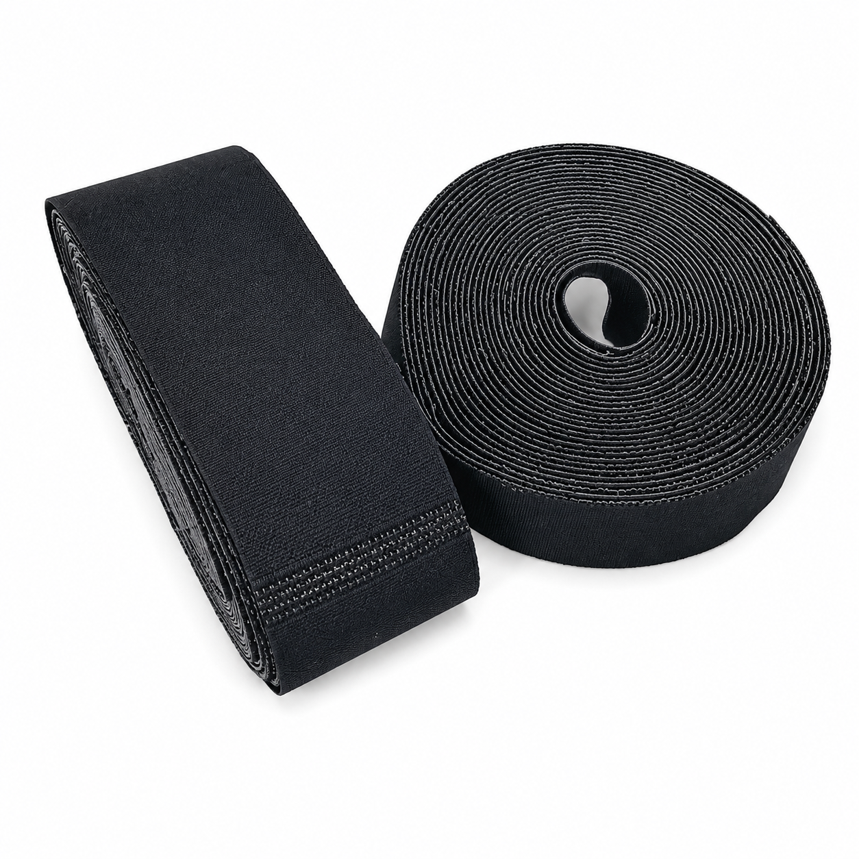 Conjunto de dos rollos de cremallera negra continua.