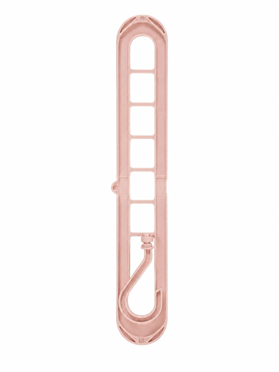 Organizador vertical para ganchos de clóset color rosa con gancho giratorio.