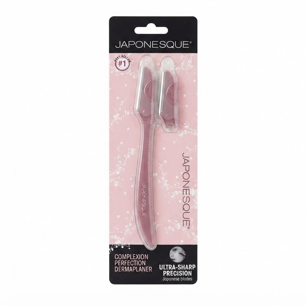 Herramienta de belleza en tono rosa con cuchillas de precisión de acero inoxidable japonés.