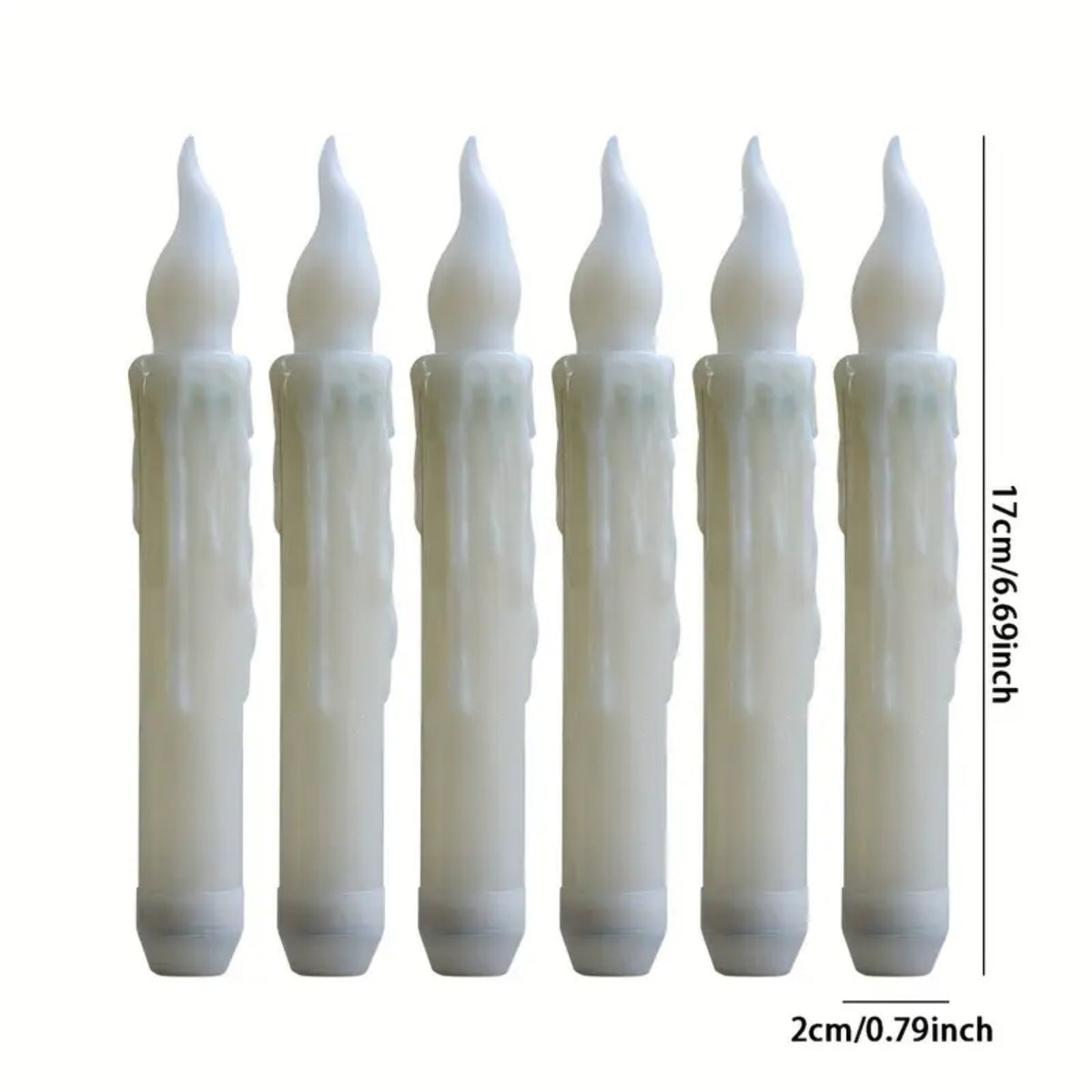 Pack de 12 velas LED blancas sin llama de 17 cm.