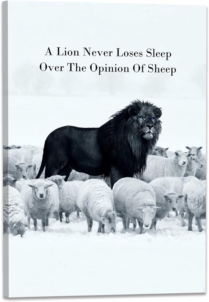 Arte de pared con texto en inglés "Lion Do Not Loses Sheep" (90 x 61 cm) con frases motivacionales exitosas.