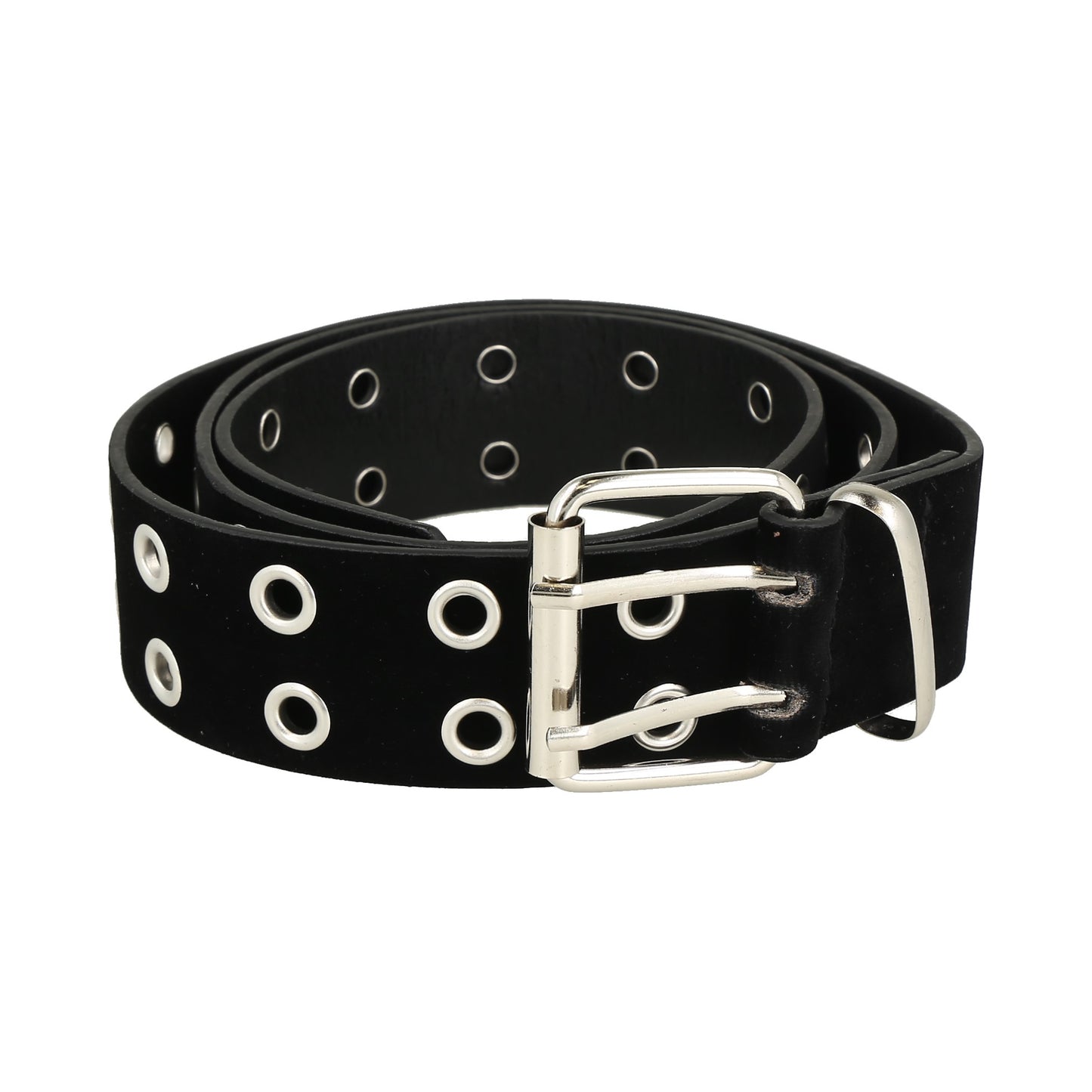 Cinturones punk de piel sintética, negro con doble ojal, para mujeres y hombres