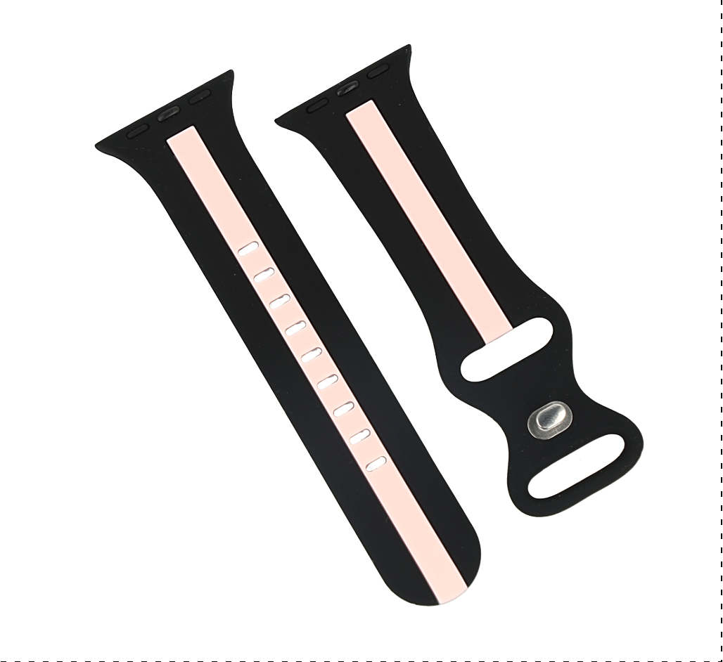Correa deportiva de silicona negra con una franja rosa, compatible con el Apple Watch 38/40/41 mm.