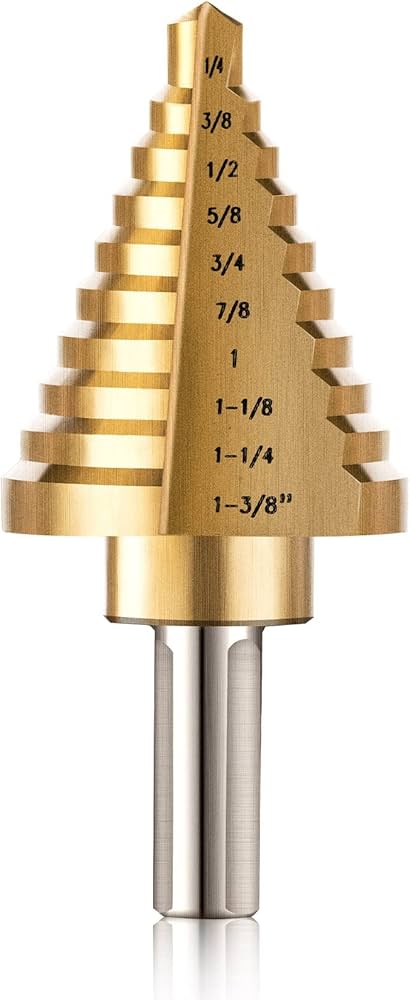 Broca escalonada de titanio HSS de 10 tamaños, con un rango de corte de 1/4 a 1-3/8 pulgadas