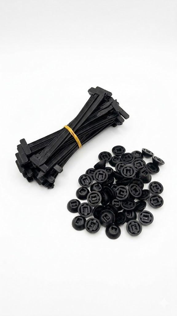 Juego de hebillas universales de nailon para ataduras de cables.