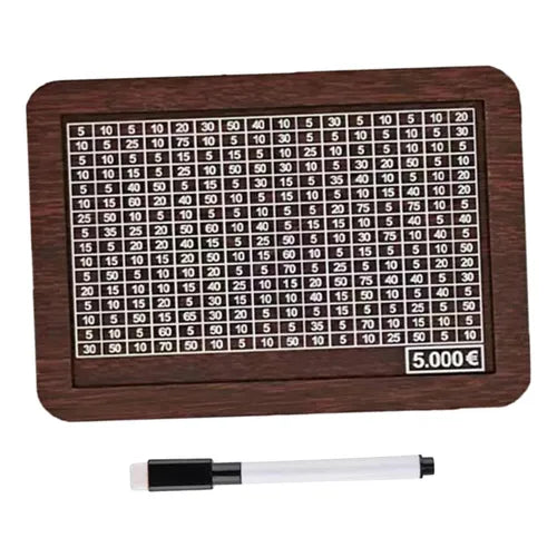 Hucha de madera para retos de ahorro, diseñada para alcanzar una meta de 5000 dólares con marcador y tablero reutilizable.