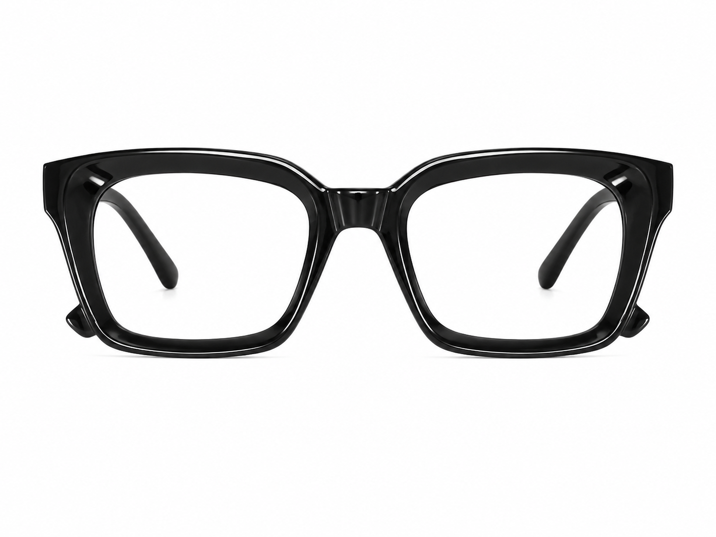 Lentes de Montura Negra Gruesa con Diseño Rectangular.