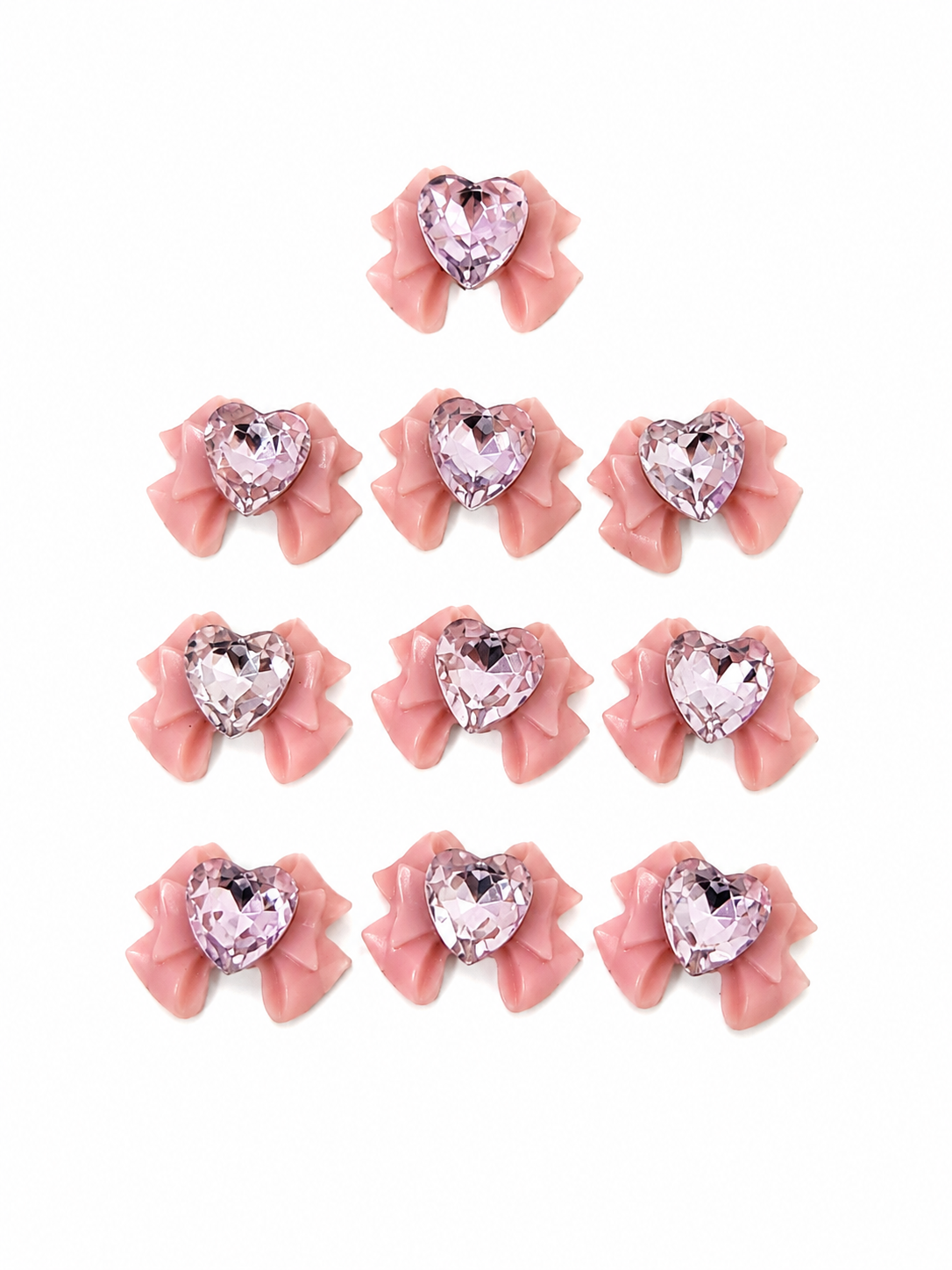 Aplicaciones Decorativas de Lazo Rosa con Corazón de Cristal para Manualidades, Set de 9 Piezas.