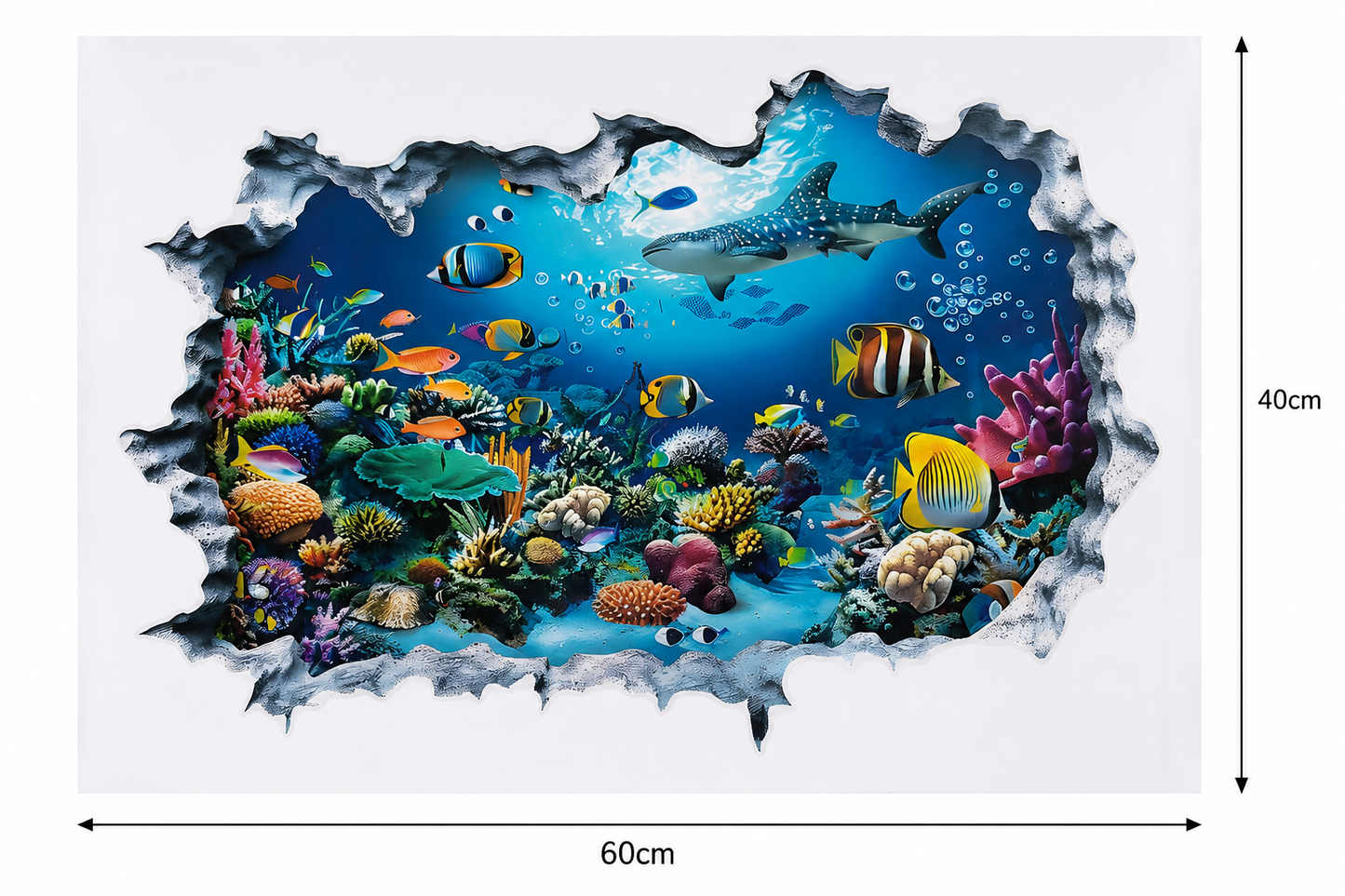 Lámina Decorativa 3D Fondo Marino con Peces Tropicales 40 x 60 cm.