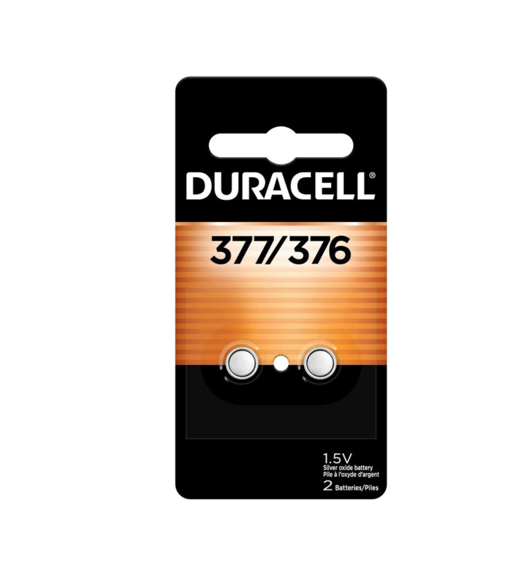 Duracell 376/377 Silver Oxide Button Battery, 2 Count Pack, 376/377