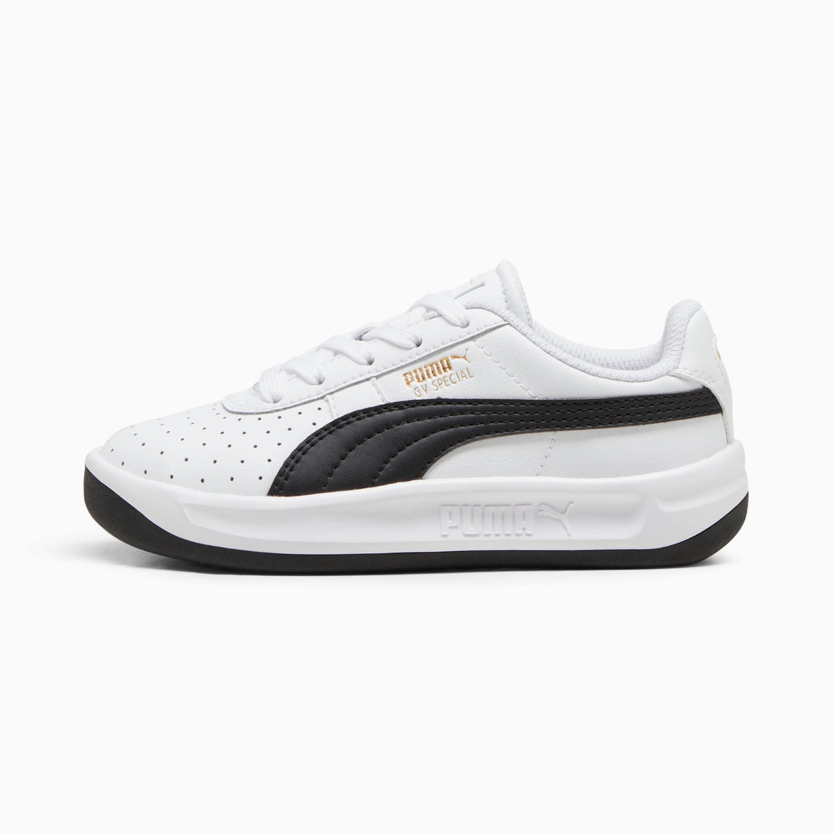 Tenis casuales blancos con detalles negros y cordones, talla 31.