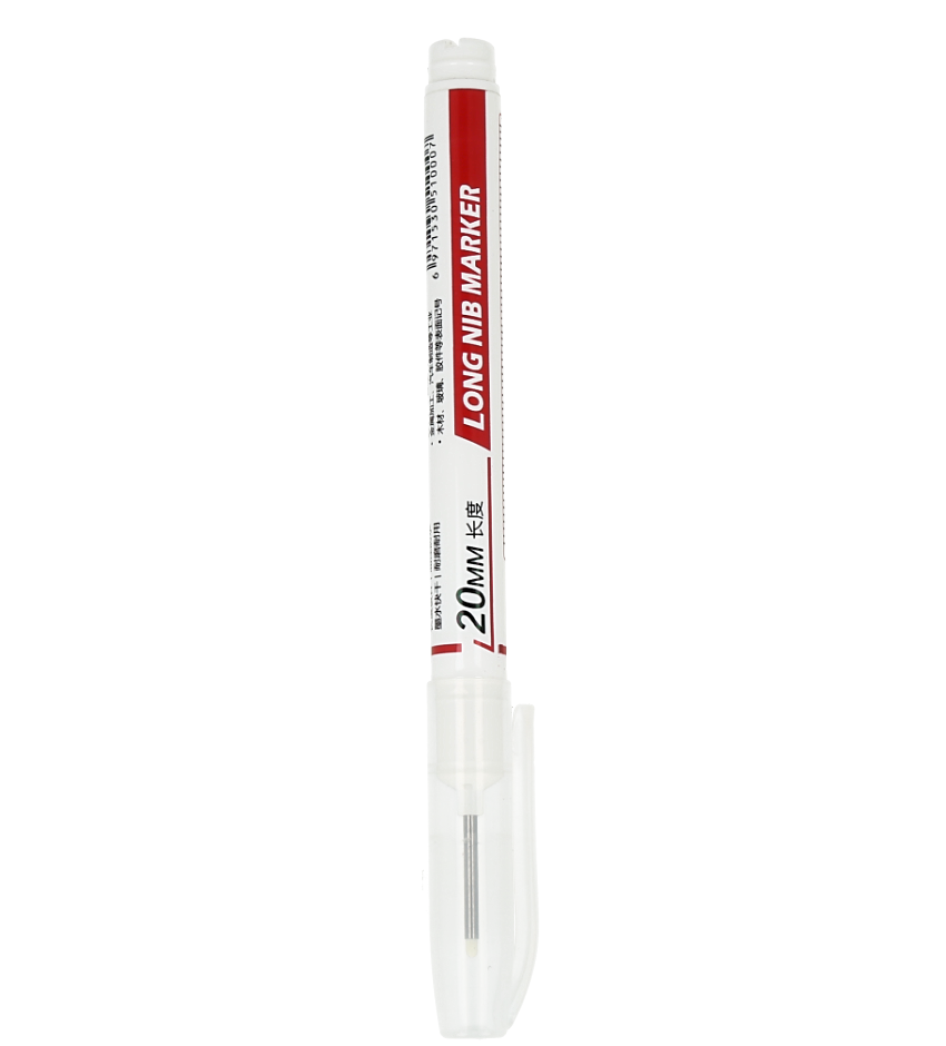 Rotulador de punta larga, con tinta blanca resistente al agua y secado rápido.