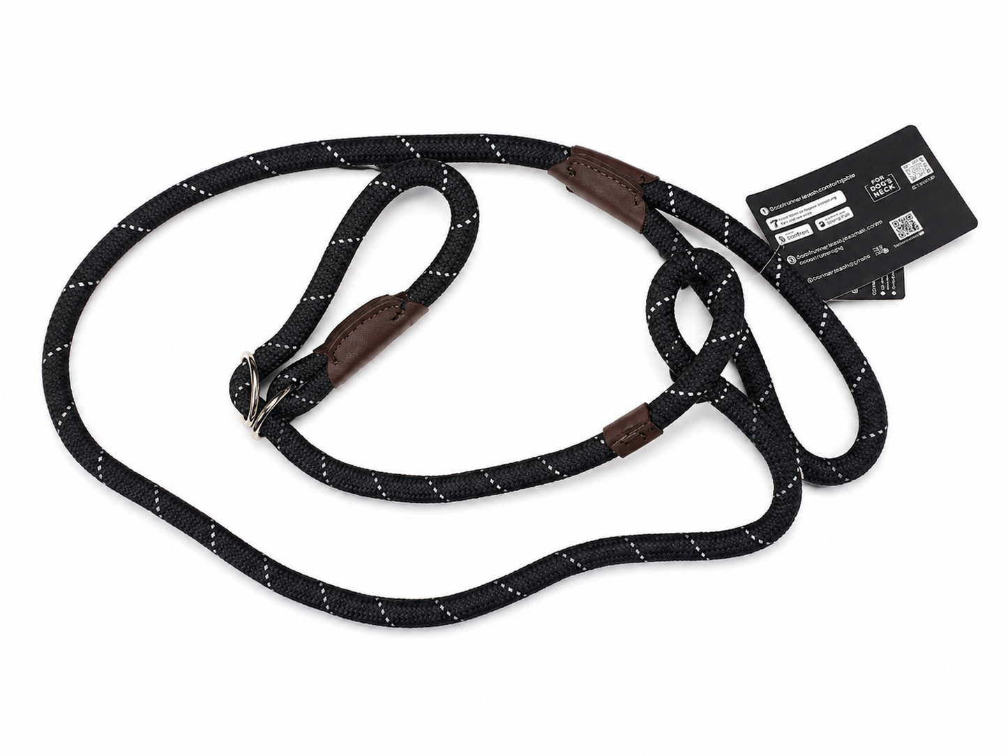 Correa para Perro de Cuerda Reflectante Ajustable con Detalles de Cuero Sintético.