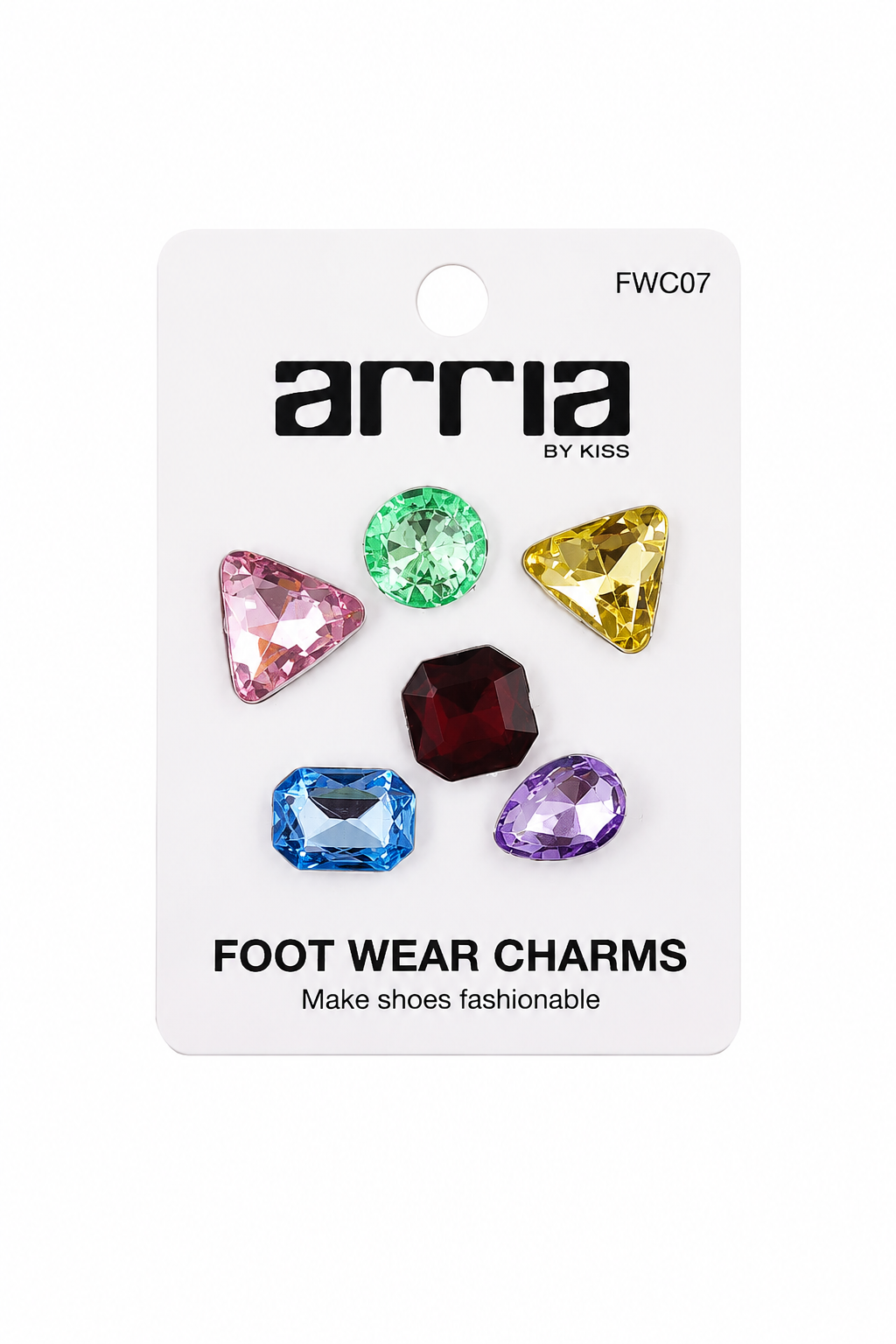 Set de 6 dijes decorativos multicolor con diseño de piedras facetadas para calzado.