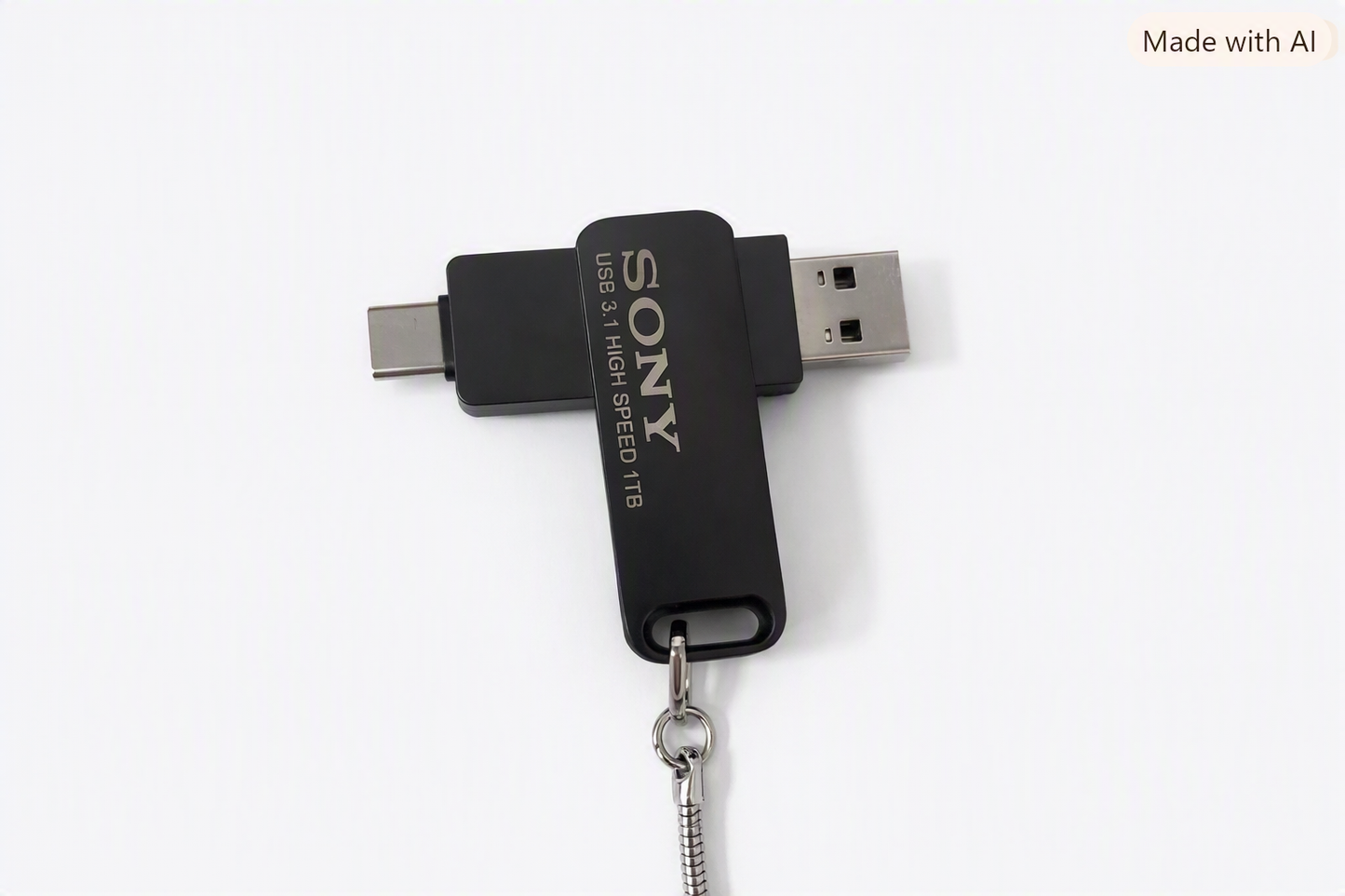 Unidad flash USB de doble conector con una capacidad indicada de 1TB y tecnología USB 3.1.