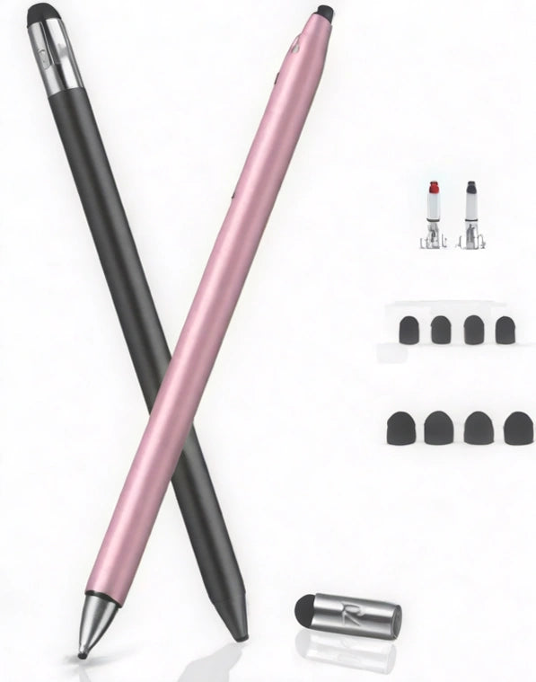 Kit incluye dos lápices capacitivos universales, con un acabado en negro y rosa.
