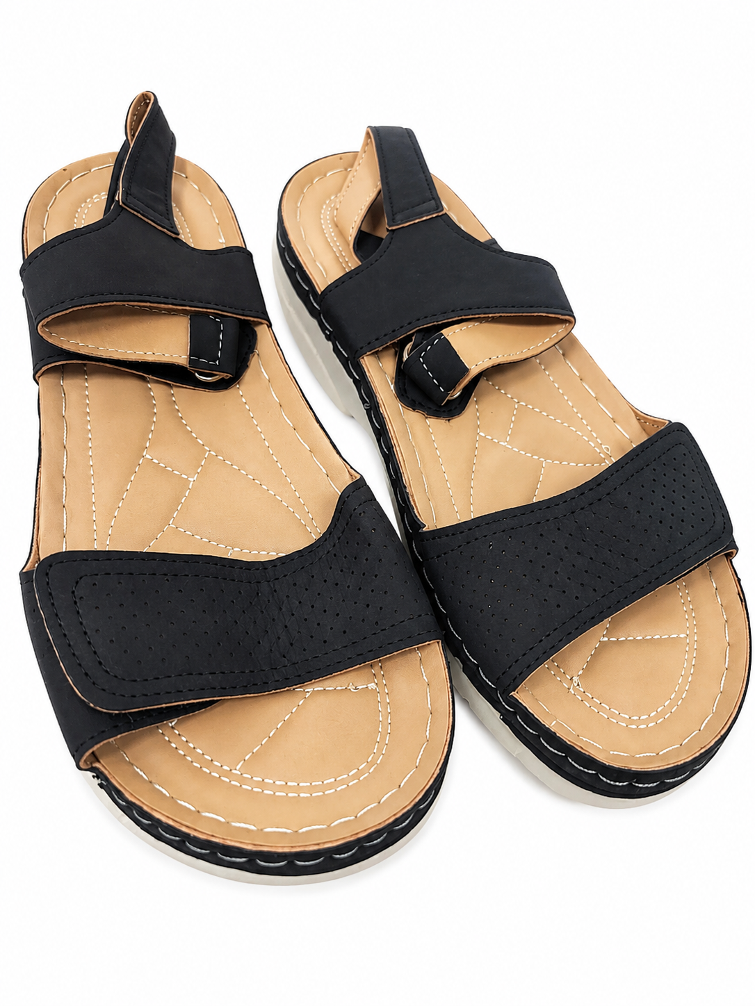 Sandalias ortopédicas para mujer color negro con doble ajuste de velcro, talla 40.