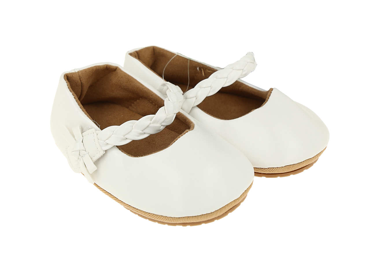 Zapatos planos blancos para bebe con una tira trenzada size 19