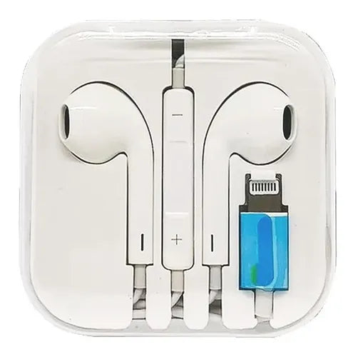 Audífonos tipo EarPods con conector Lightning.