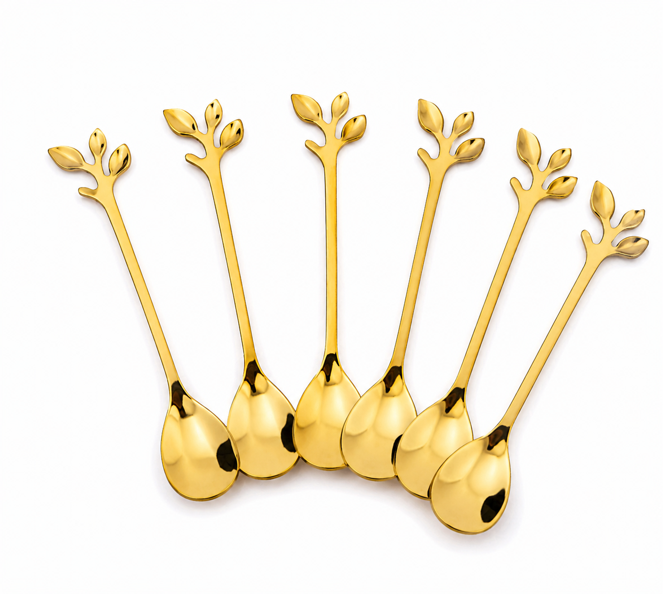 Set de Cucharas para Café y Postres con Diseño de Hojas Color Dorado.