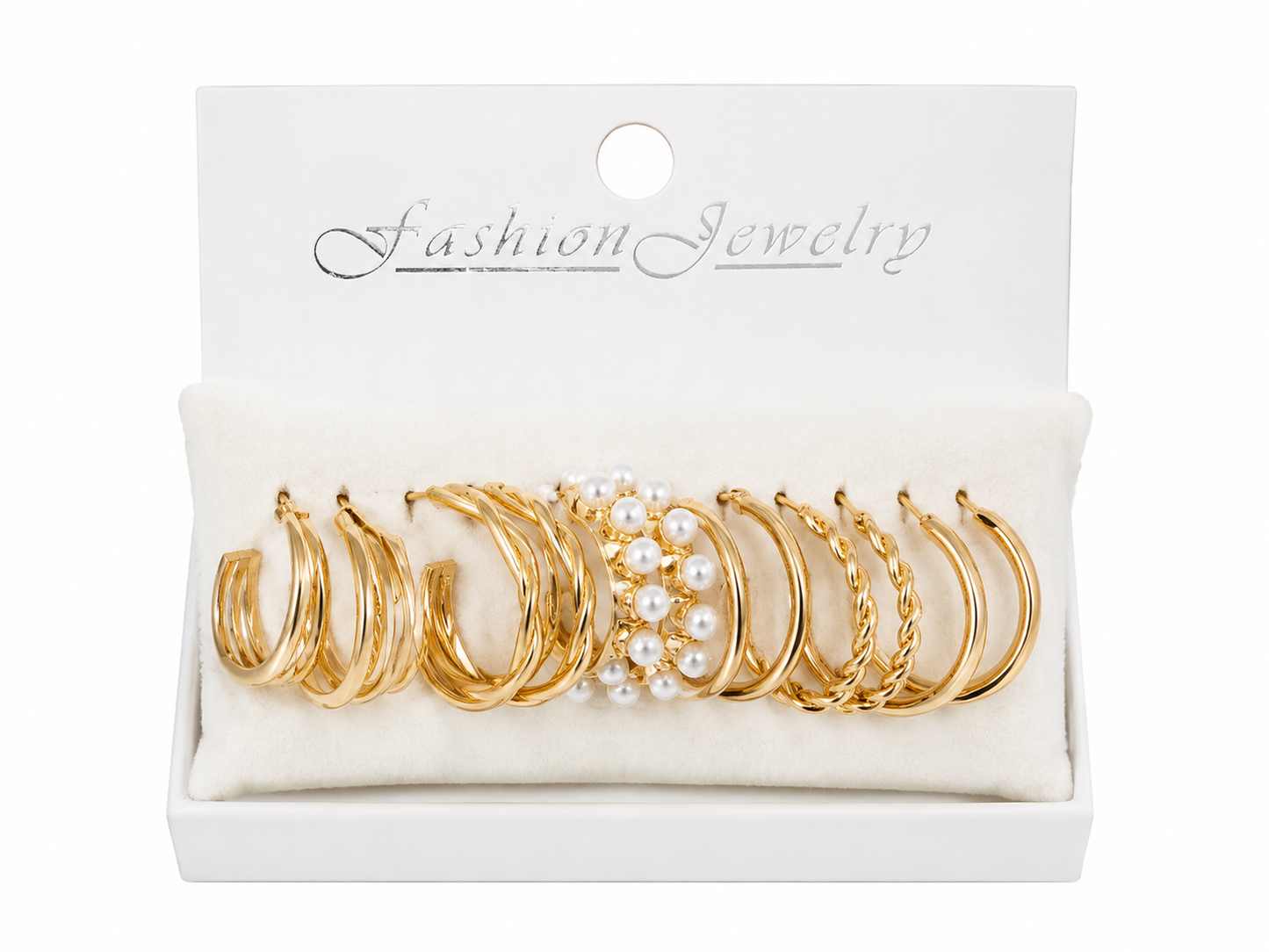 Set de Aretes de Aro con Perlas y Acabado en Color Dorado para Mujer.