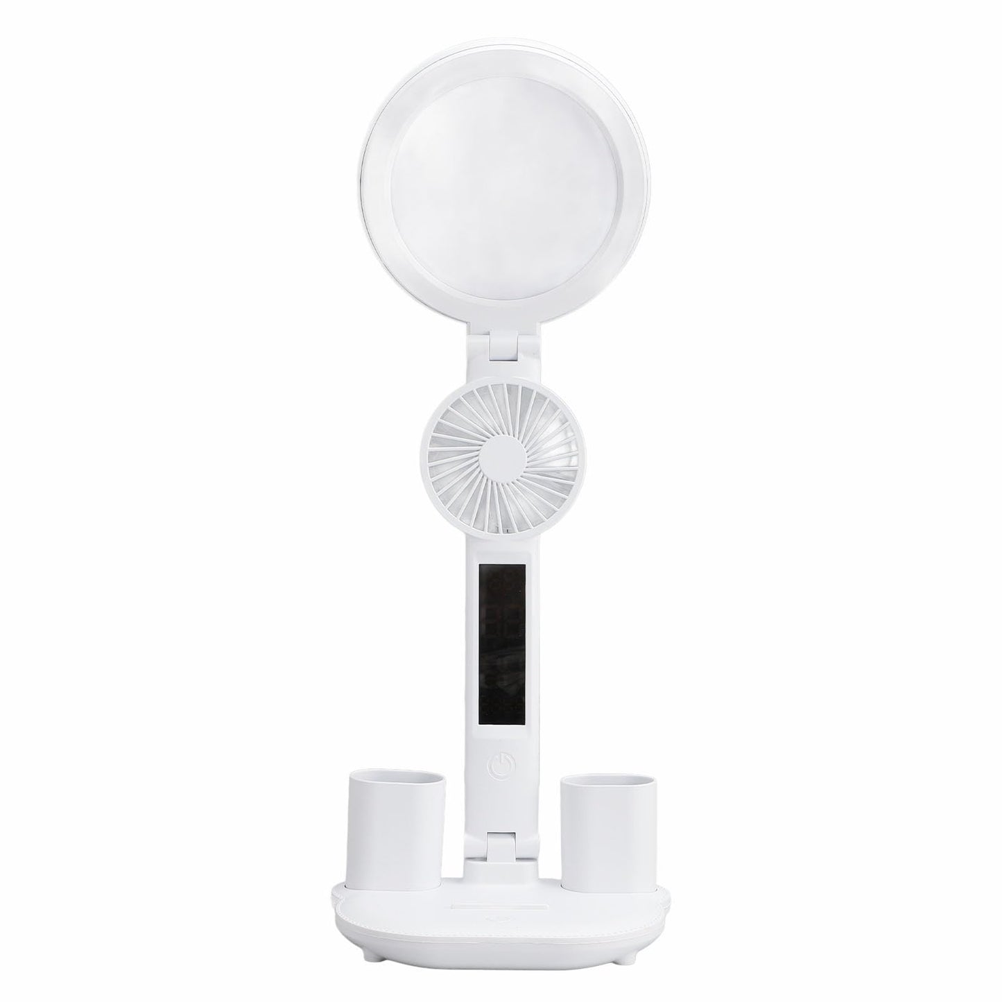 Lámpara de escritorio LED multifuncional en color blanco.