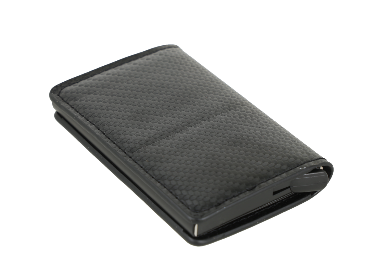 Billetera comoda con textura para hombre, negra.