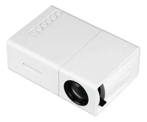 Mini proyector LED portátil, a menudo conocido como modelo YG300, diseñado para cine en casa o uso al aire libre.
