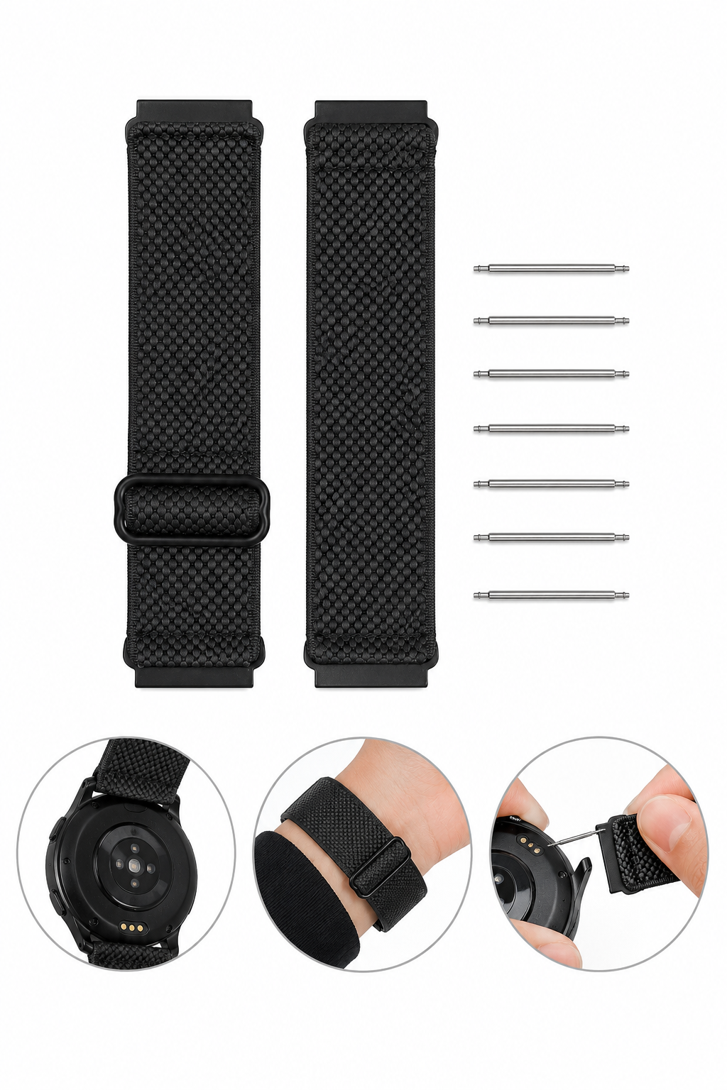 Correa Deportiva Negra Ajustable para Reloj Inteligente.