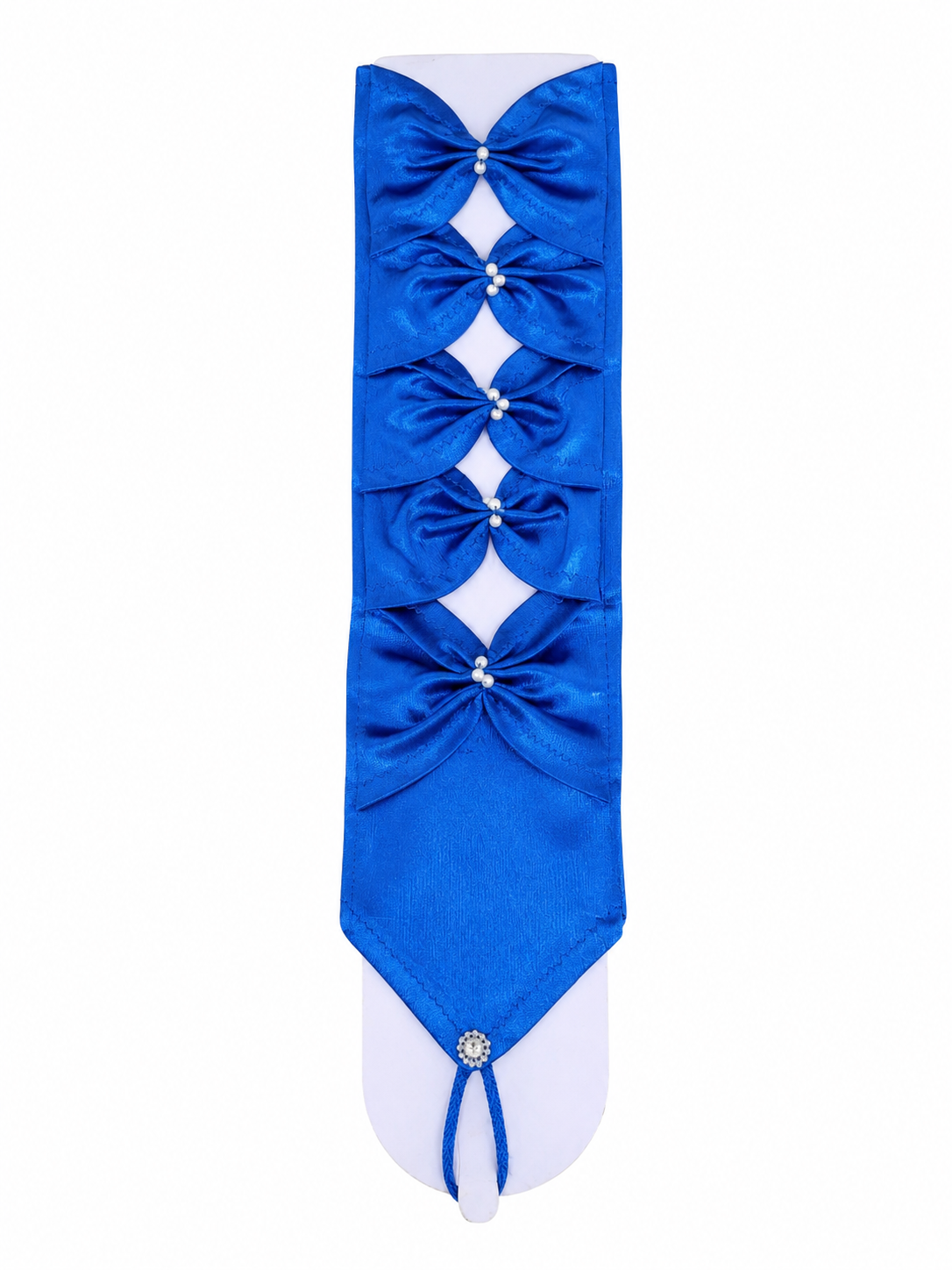 Corbata Decorativa de Satén Azul con Lazos, Perlas y Detalle Colgante para Uniforme Escolar o Cosplay.