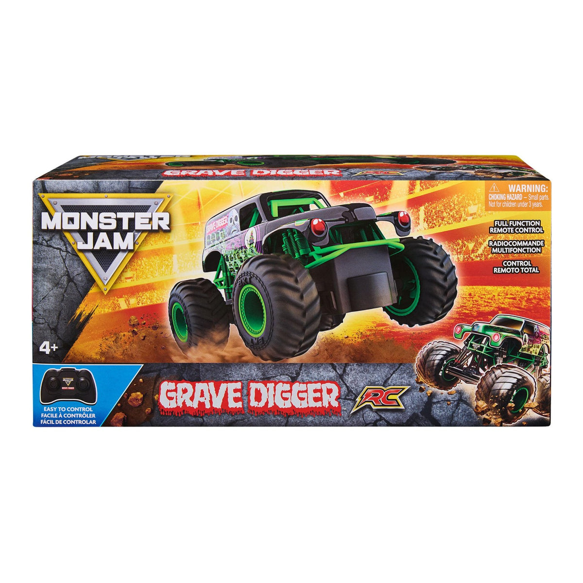 Camión monstruo Grave Digger a control remoto con mando incluido.