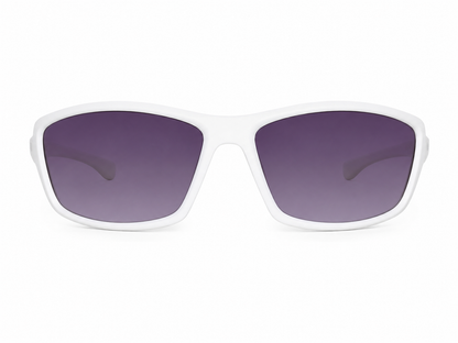 Gafas de sol para niños rectangulares con montura blanca y lentes oscuros UV400.