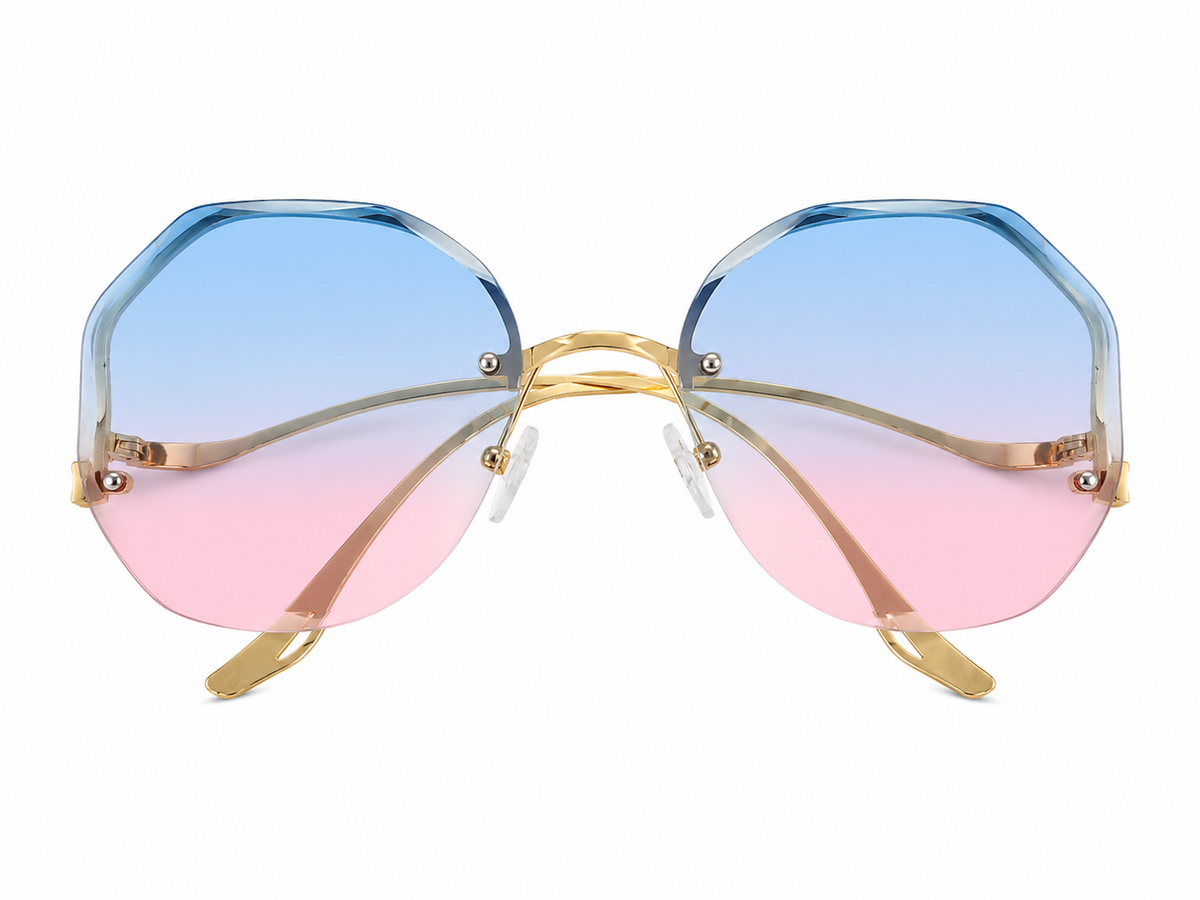 Gafas de Sol Geométricas sin Montura con Lentes Degradados Azul y Rosa.