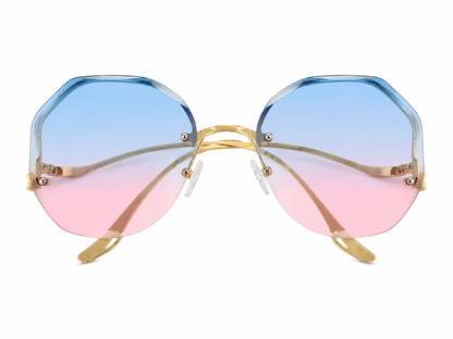 Gafas de Sol Geométricas sin Montura con Lentes Degradados Azul y Rosa.
