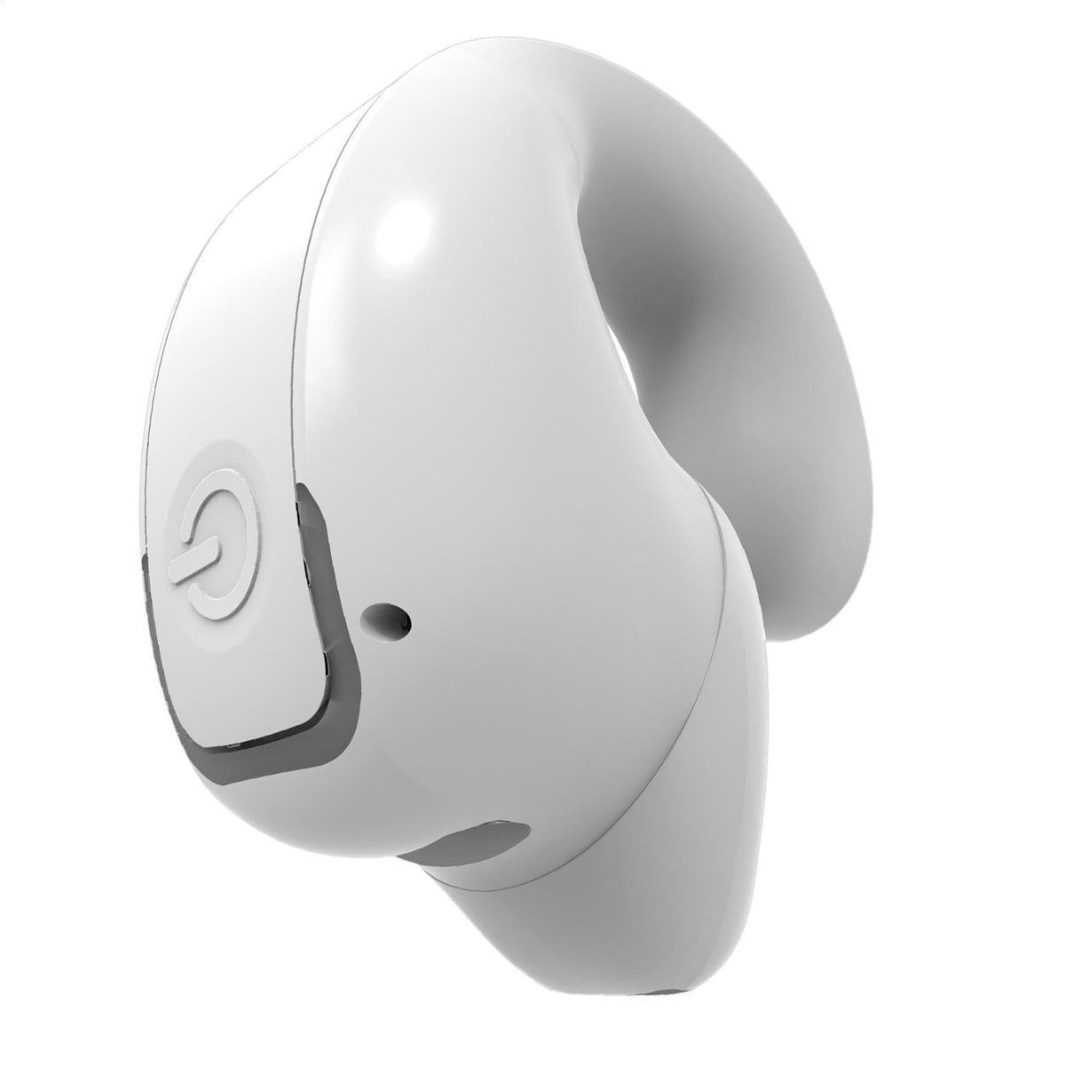 Auricular Bluetooth inalámbrico con diseño de clip abierto y acabado en color blanco.