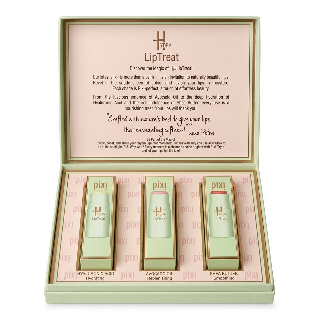 Bálsamos labiales hidratantes con color que incluye tonos como Peach, clear y Scarlet.