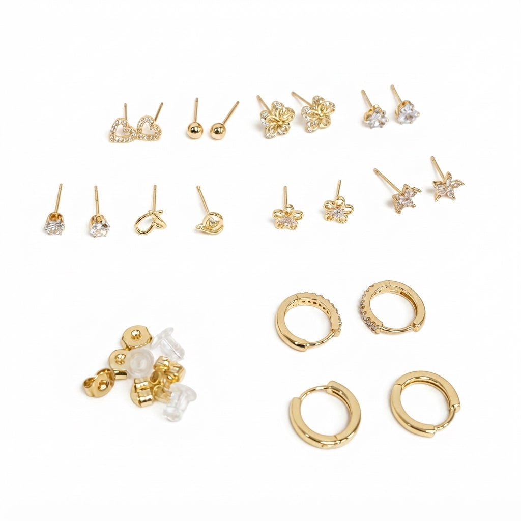 Juego de Aretes y Accesorios de Repuesto en Color Dorado.