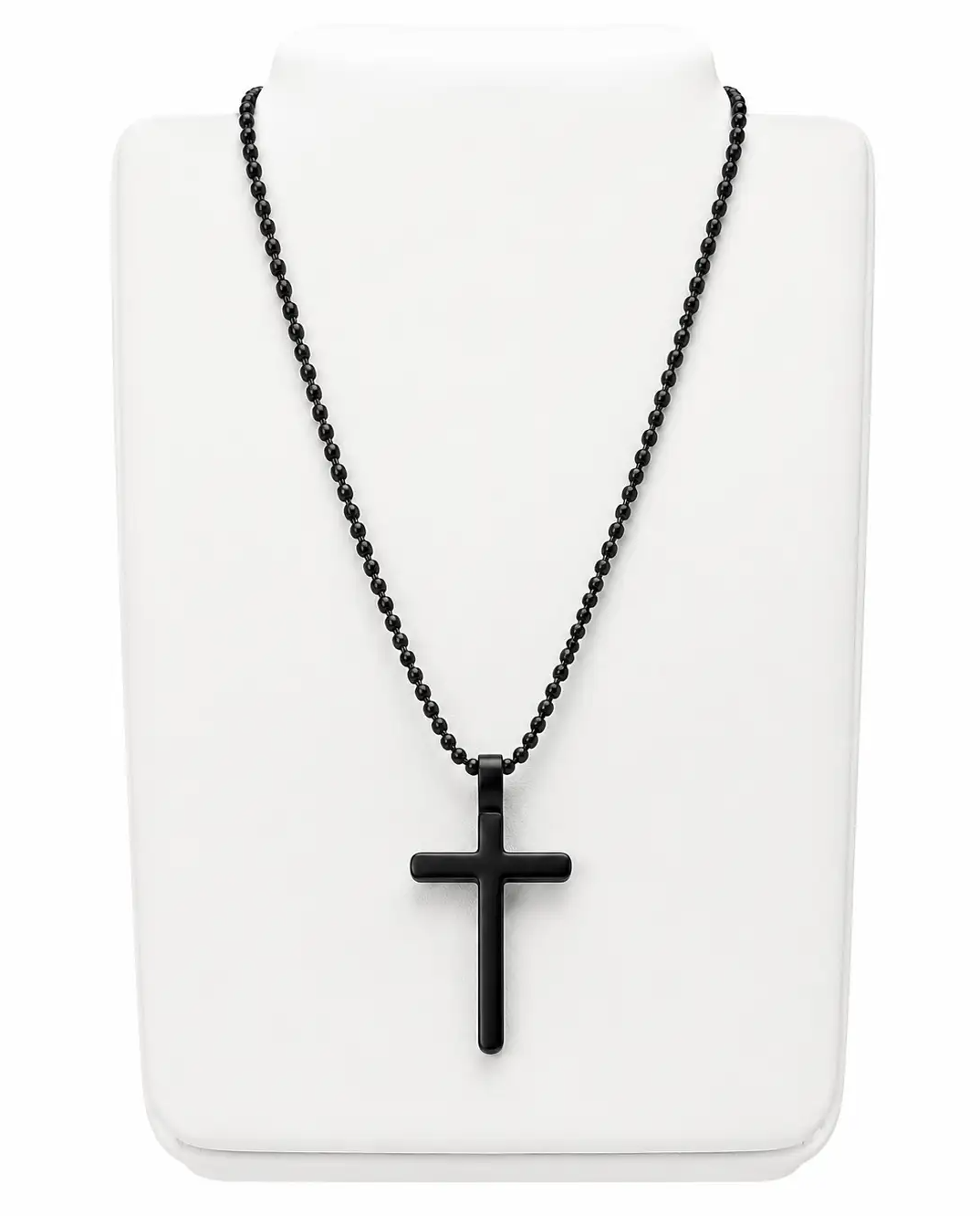 Collar con colgante de cruz negra y cadena de acero inoxidable estilo clásico.