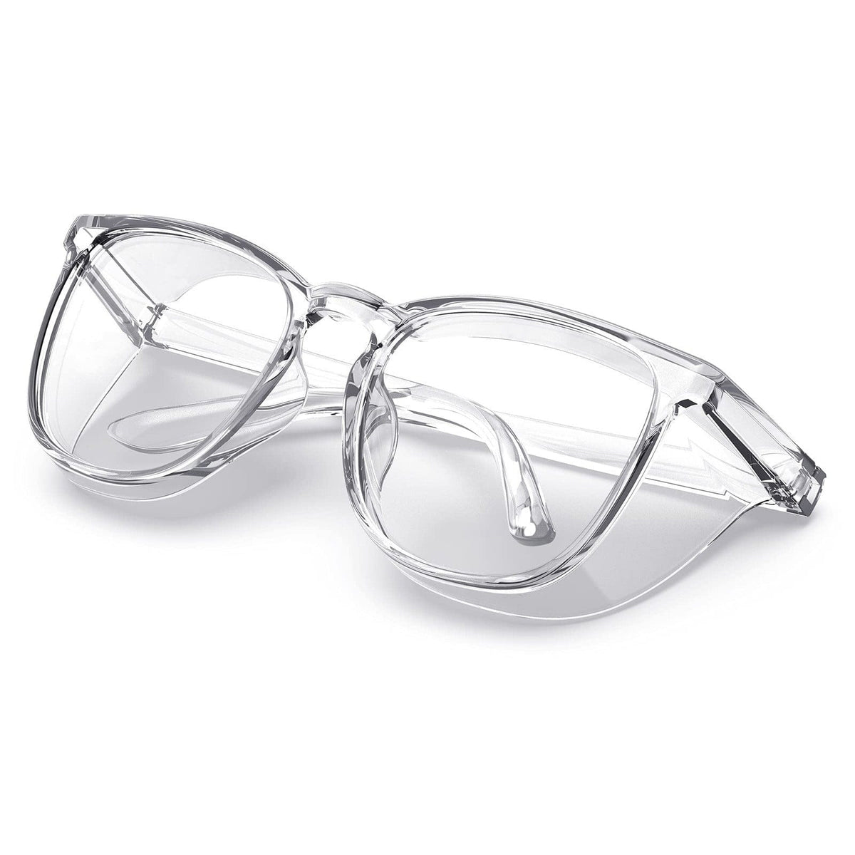 Lentes con montura transparente de diseño rectangular redondeado.