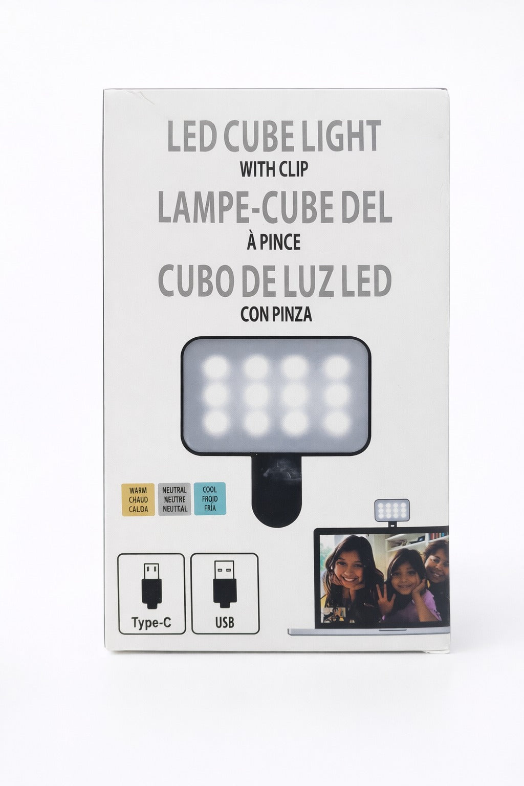 Luz LED portátil con pinza genérica para selfies.