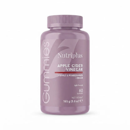 Suplemento alimenticio en formato masticable que combina vinagre de sidra de manzana con inulina, ácido fólico y vitamina B12.