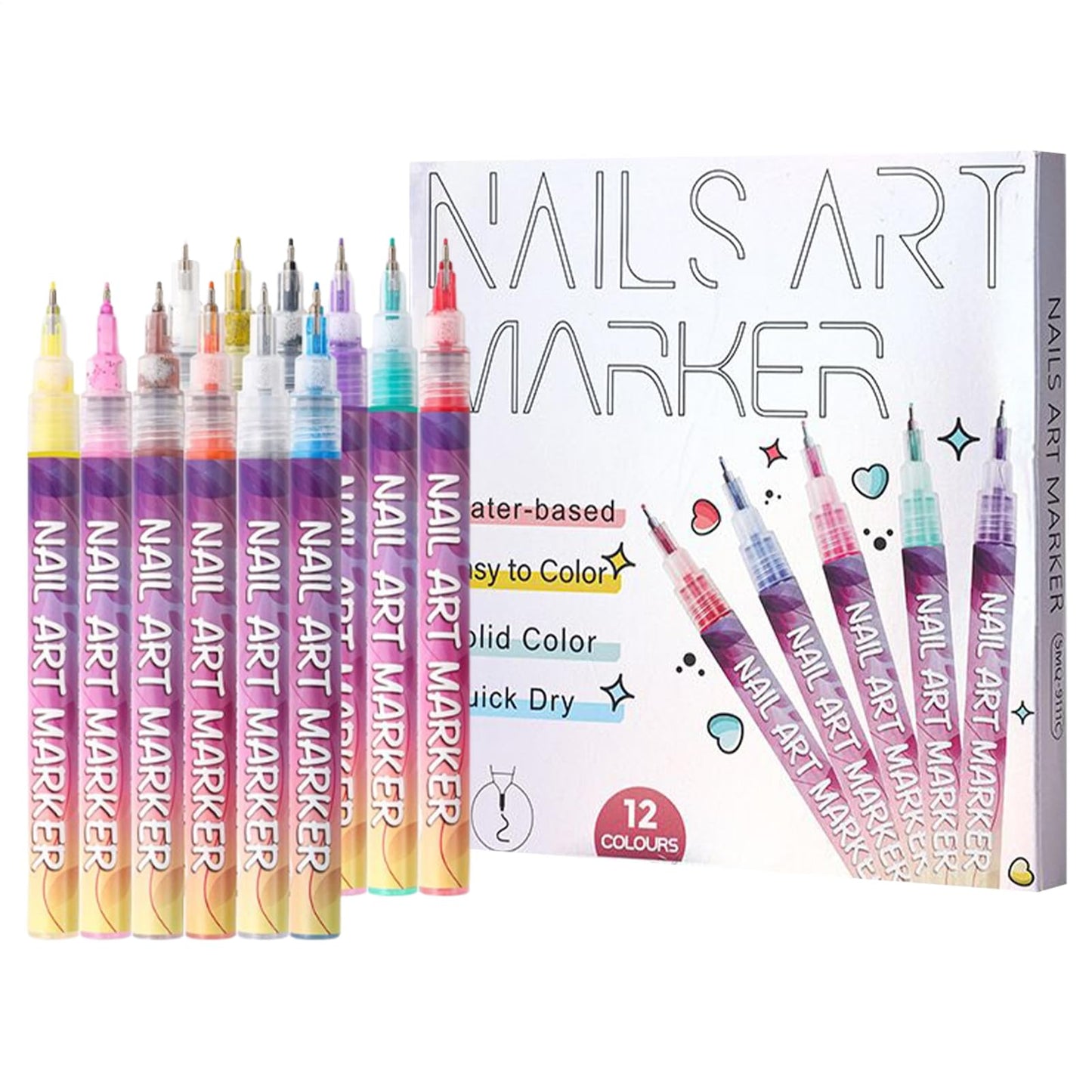 12 marcadores para arte de uñas.