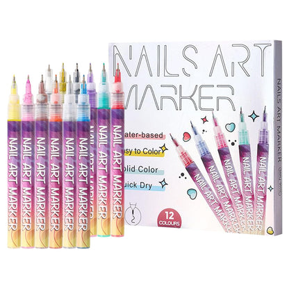 12 marcadores para arte de uñas.