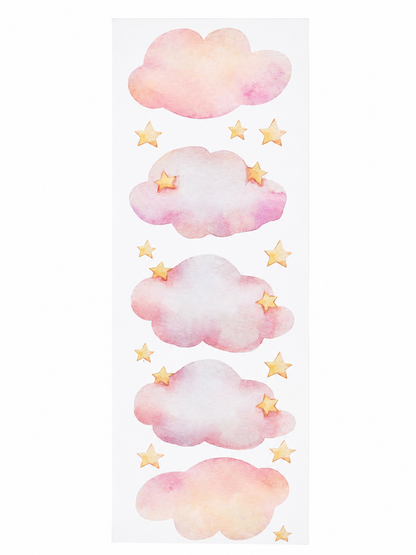 Calcomanías Decorativas de Nubes y Estrellas en Acuarela para Pared, Habitación Infantil.