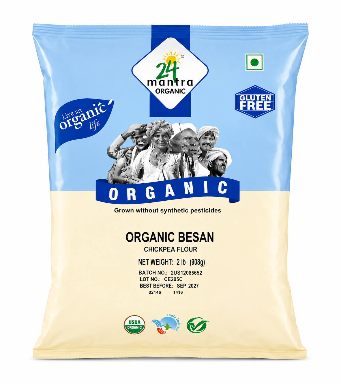 Harina de Garbanzo Orgánica Sin Gluten para Cocina y Repostería, 2 lb.