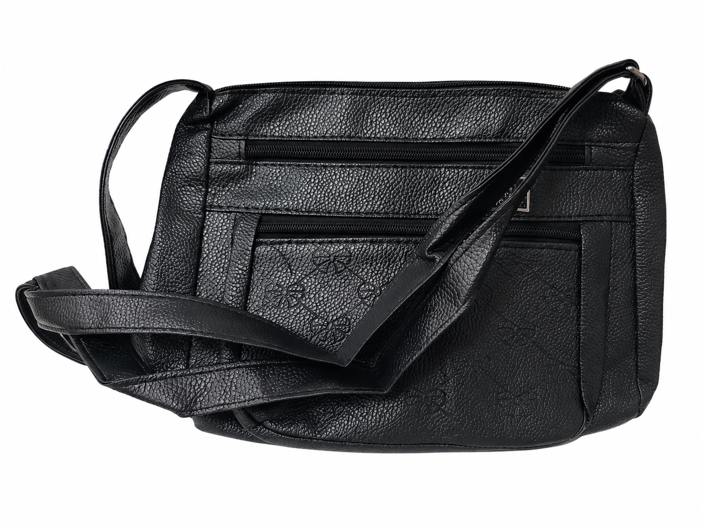 Bolso Negro Crossbody para Mujer con Múltiples Bolsillos y Cierres.