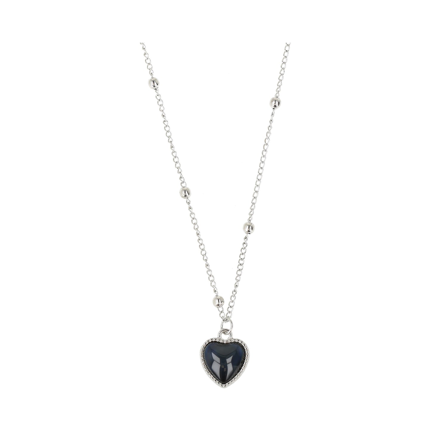 Cadena silver con corazon negro