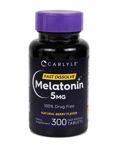 Suplemento de Melatonina 5 mg de Disolución Rápida con Sabor a Frutos Rojos, 300 Tabletas.