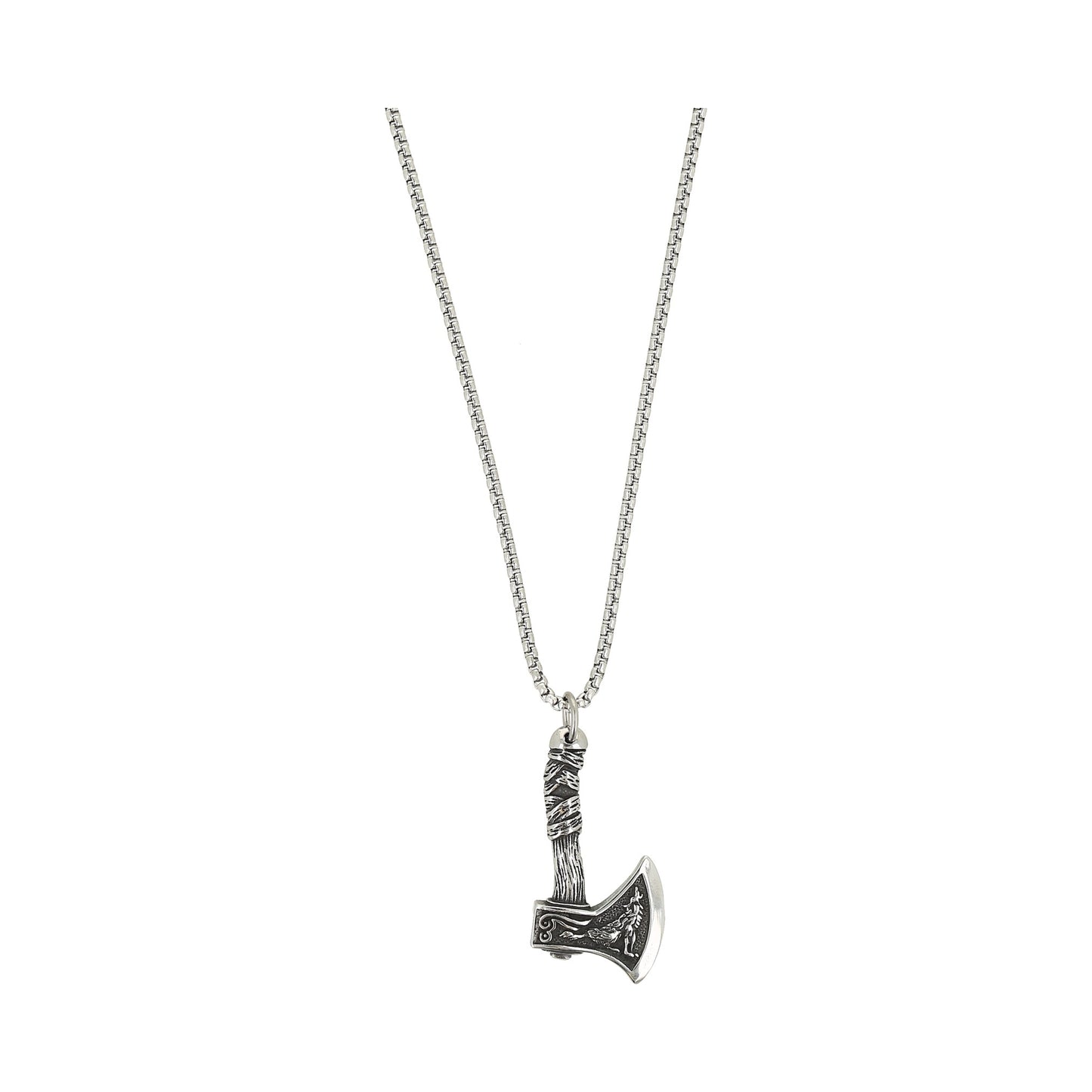 Cadena color silver con dige de hacha nordica.