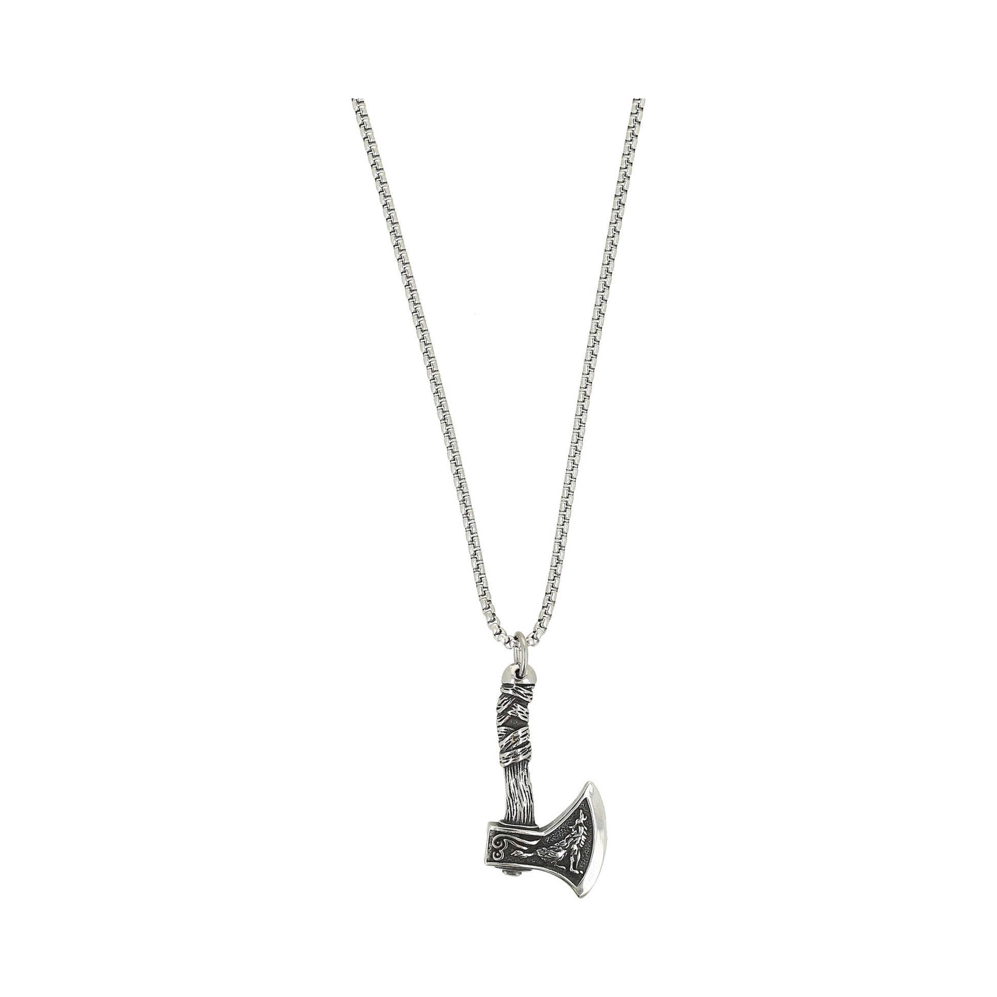 Cadena color silver con dige de hacha nordica.